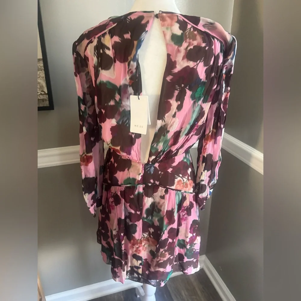 Reiss Josephine Pink Plum Floral Dress W/Pockets Size 4 NWT $320